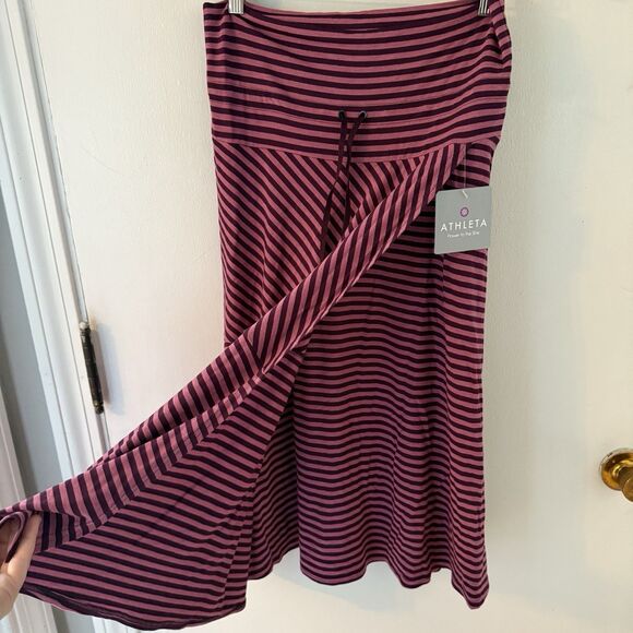 Athleta Women’s S Faux Wrap Skirt Striped Pink Purple Mid Length NWT - Picture 6 of 9